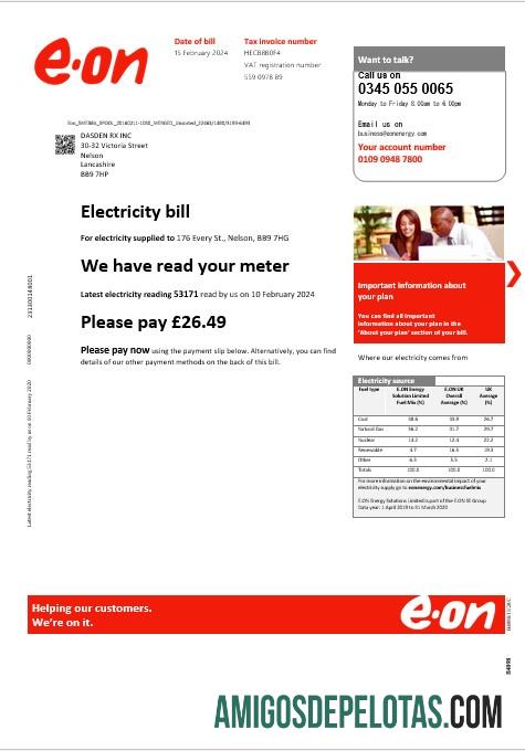 Para baixar modelo de conta de serviços públicos E.ON do Reino Unido em formatos Word e PDF, versão 3